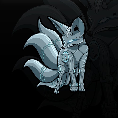 Create Illustration of a Cyberpunk Nine-tailed Fox