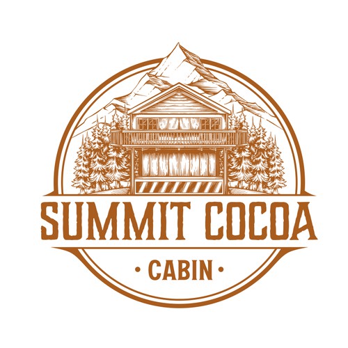 Mountain Top Rustic Cocoa Cabin Logo Design