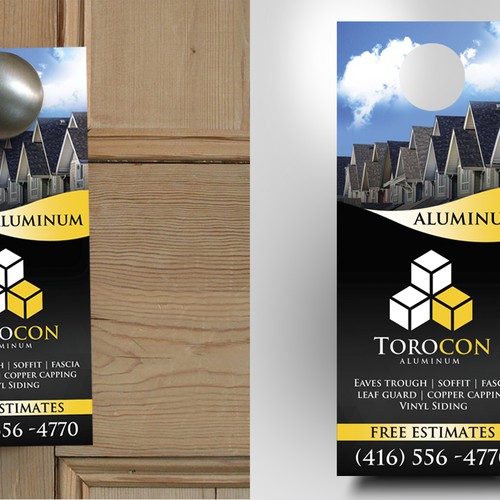 Create a catchy door hanger for a Roofing company