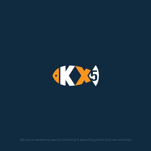 Logo with the letters 'K' and 'X' as a fish for the company 'KX5'