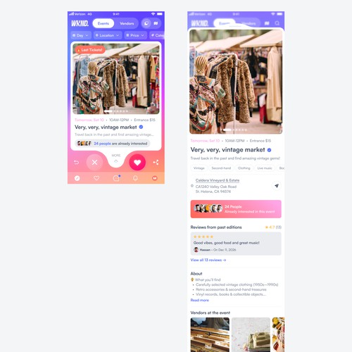 Winning design for an Events app