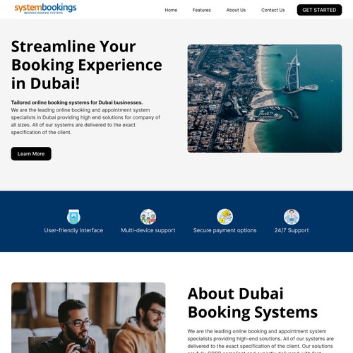 Homepage concept for booking system provider