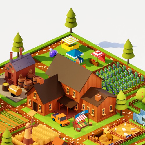 3d isometric low poly farm