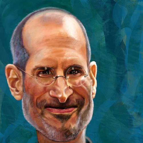 Realistic caricature of Steve Jobs.