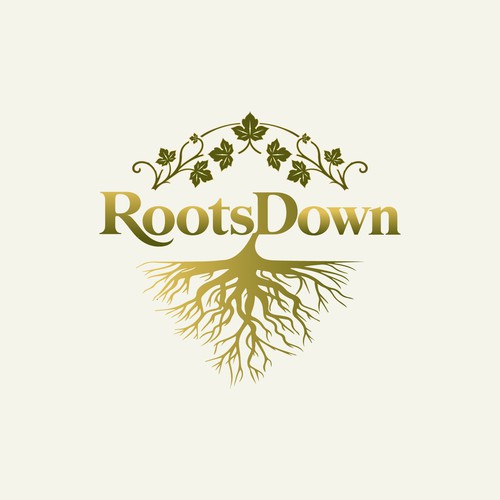RootsDown – Elegant Botanical Logo Design with Tree Roots