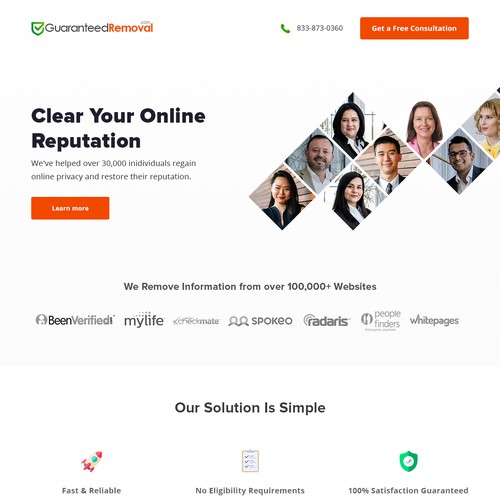 Landing Page for Guaranteed Removal