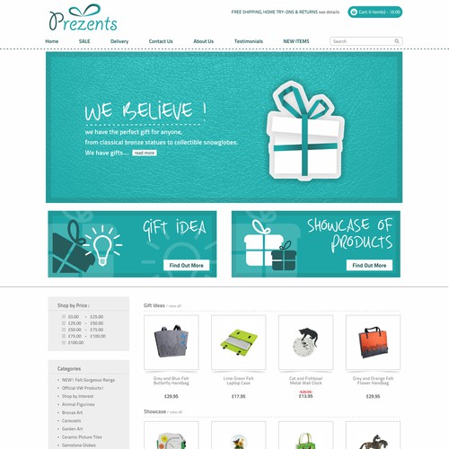 Homepage Design for Ecommerece Business - Gift Shop Store