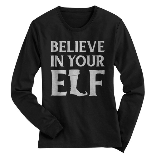 Create Text "Believe in your Elf" with design details for womens T shirt