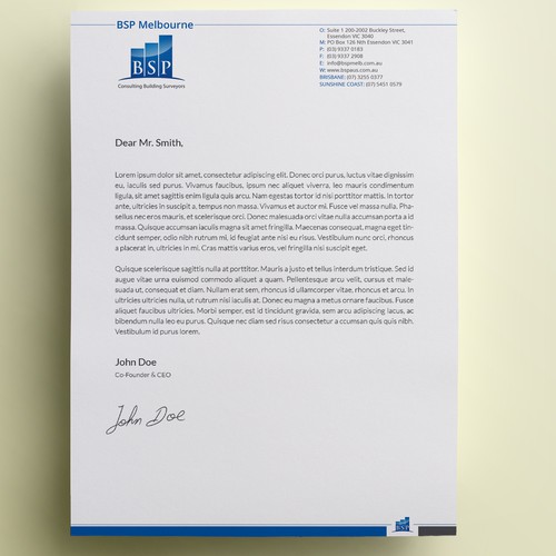 Create a corporate letterhead for a leading Building Consultancy Company