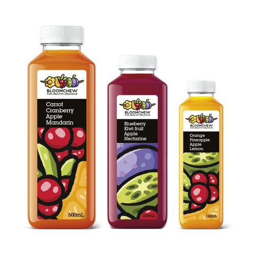 Bottle label for bloomchew cold pressed juices