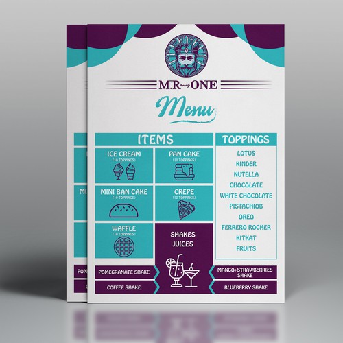 Menu Design for M.R ONE Cafe