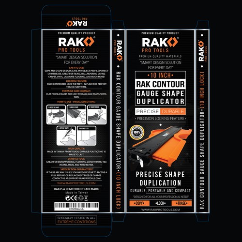 Design eye catching box packaging for RAK Pro Tools.