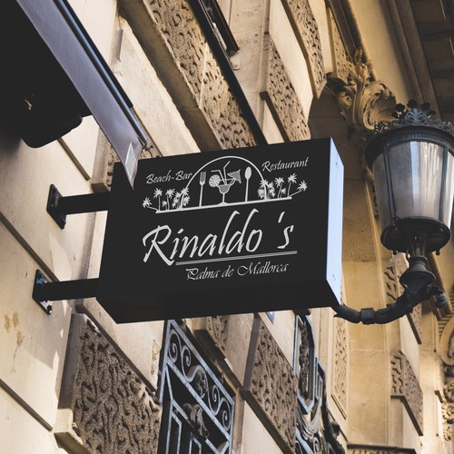 Rinaldo's Beach-Bar & Restaurant at Palma de Mallorca street sign