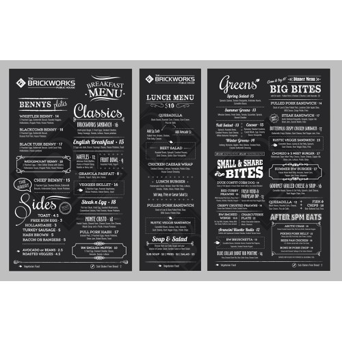 Menu for restaurants 