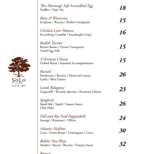 SoLo sample menu design