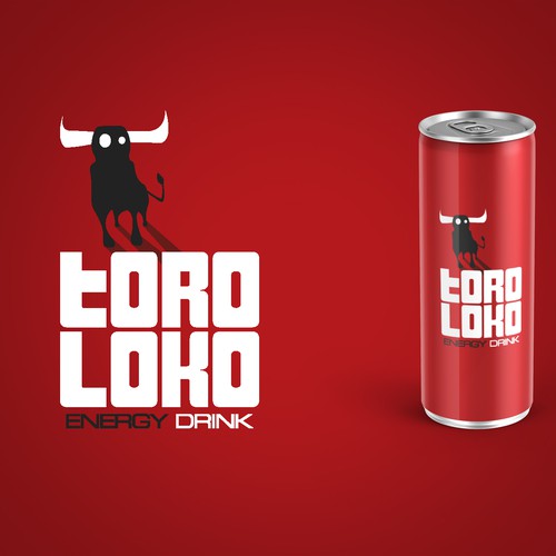 Surpass red bull logo with a creative and funny TORO LOKO energy drink brand design.