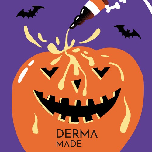 Vitamin C Halloween Concept – Playful Skincare Illustration Card.