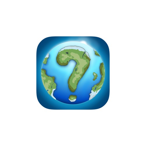 App icon for mobile game: POW (Parts of our world), a trivia quiz type of game, based on questions related to the culture of travel as well as all the themes which surround it such as geography, and tourism.