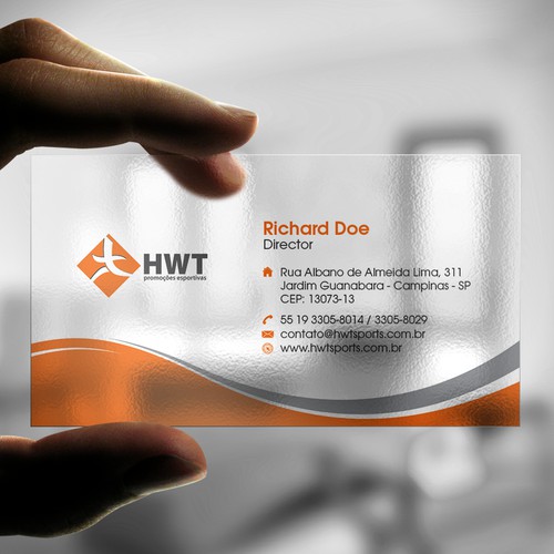 Business card proposal for HWT Promoções Esportivas.