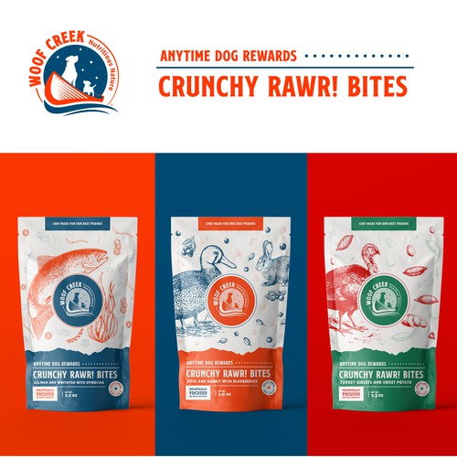 Crunchy rawr! Bites packaging design.