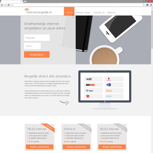 Design a clean, modern website for Internetvergelijk.nl