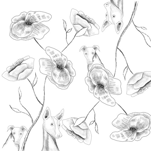 Floral pattern with dogs
