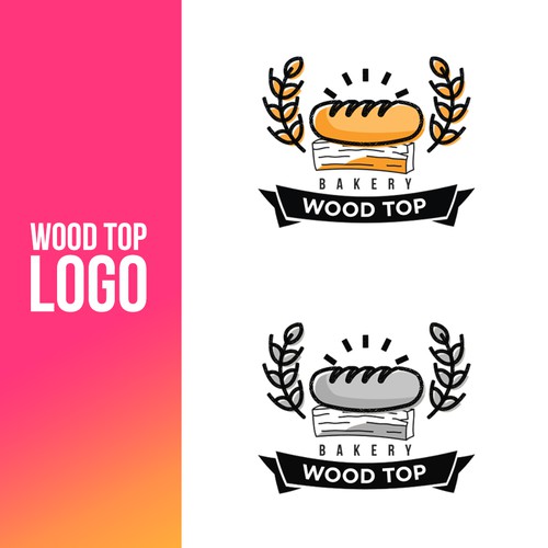 Rustic Illustrative Logo Design for Wood Top Bakery