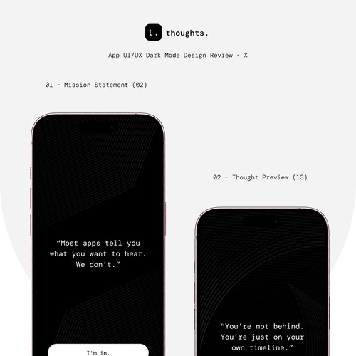 Design 5 dark, minimal iOS screens for thoughts. — A perspective over positivity app