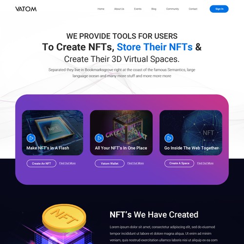 Homepage for NFT / Blockchain Type Company