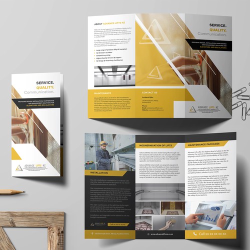 Elevator, Escalator Maintenance and Management Solution Trifold Brochure