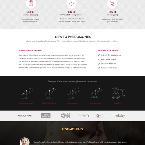 Homepage for a Cologne (Pheromone) Subscription Box Website