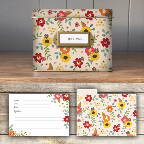 Need vintage design for metal recipe box and recipe cards, dividers