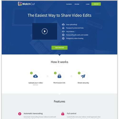 Landing page for niche video hosting site