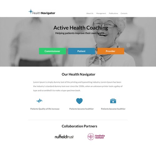 Create a landing page for an innovative health care company