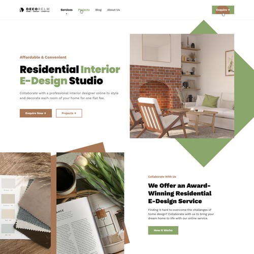 Landing page for an Interior E-Design Studio 