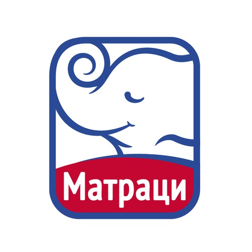 Mattress company Happy Dreams logo redesign keeping same contours, elephant head and blue/red color.
