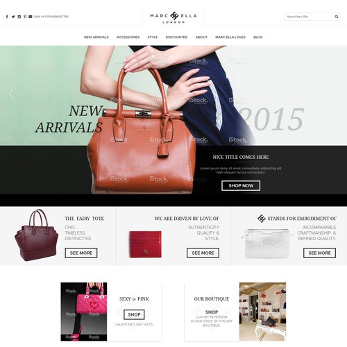 Homepage design for Luxury handbag brand