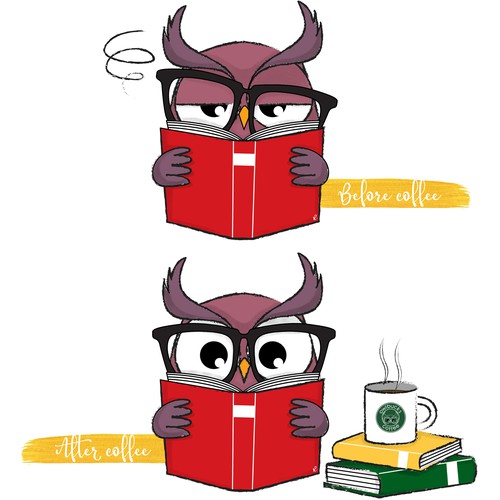 Illustration of studious owl for merchandise