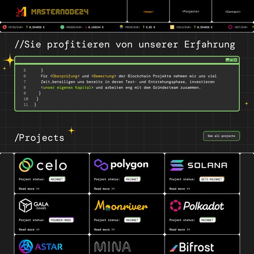 Retro web design with modern elements for blockchain validator