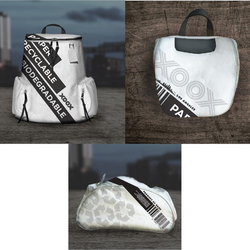 Mock-up of recyclable synthetic paper backpack design 