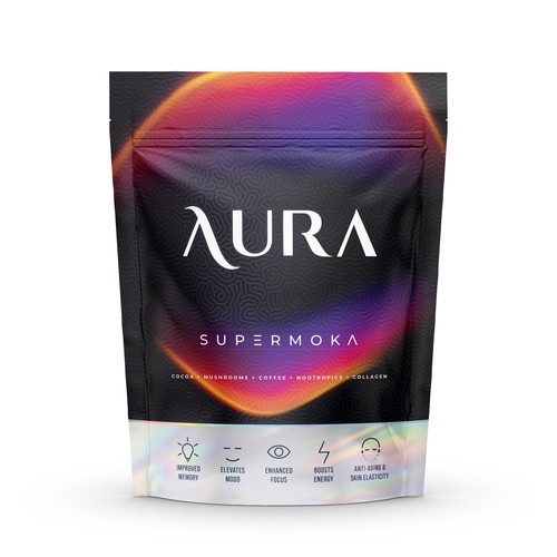 Packaging design for Aura mushrooms coffee