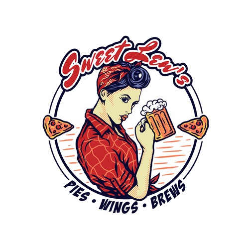 Sweet Lew's pizzeria needs a funky retro 70's style rock and roll logo