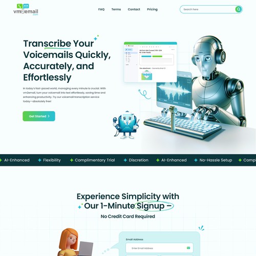 Clean & Modern Website design for Business Voice Mail Transcription