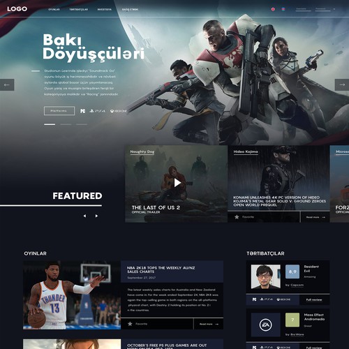 Web design for video game portal.