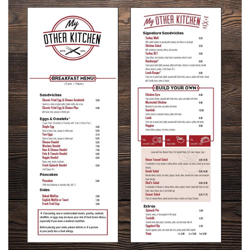 Menu for a quick serve restaurant