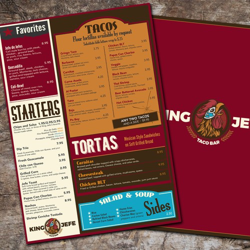 Menu concept for King Jefe...a fresh urban taqueria