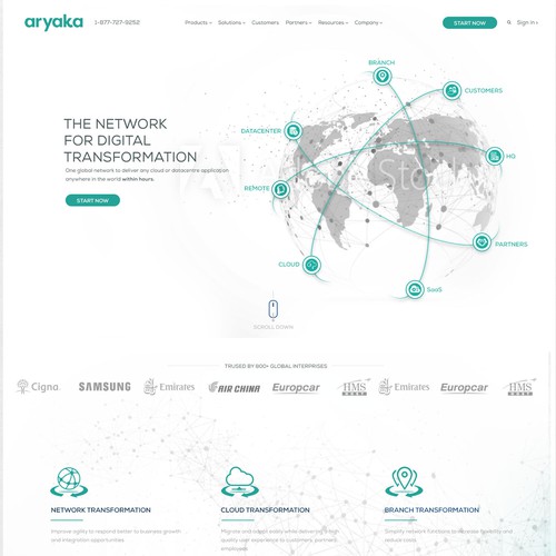 Landing page for Aryaka