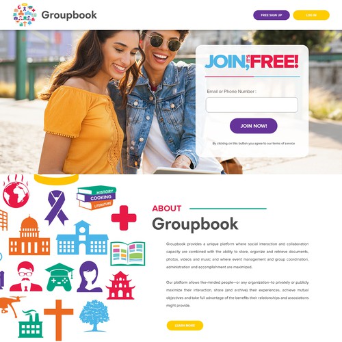 Landing Page Design done for - Groupbook