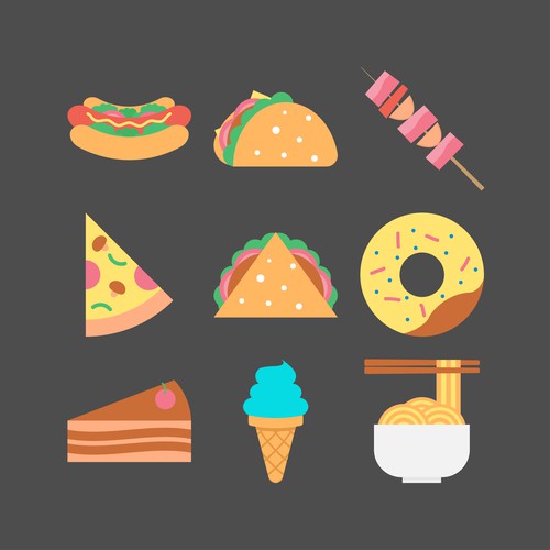 Set of Food Flat Icons Vector Illustration