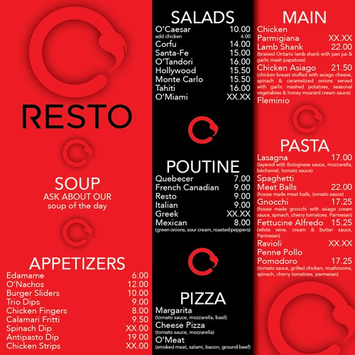 NEW MENU DESIGN ORESTO LOUNGE